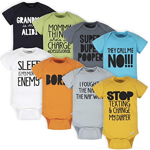 Onesies Brand baby-boys 8-pack Short Sleeve Mix & Match Bodysuits and Toddler T Shirt-Set, Grey Funny, 0-3 Months US