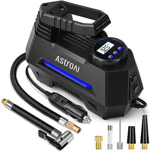 AstroAI Tire Inflator Portable Air Compressor Tire Air Pump for Car Tires - Car Accessories, 12V DC Auto Pump with Digital Pressure Gauge, Emergency LED Light for Bicycle, Balloons, Blue