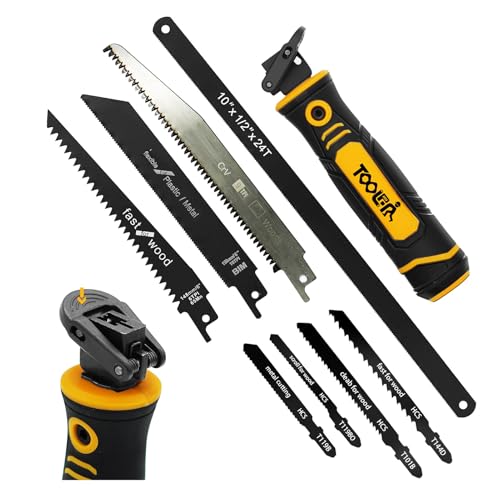 TOOLAN: 8-In-1 Multi Blades Hand Saw, Drywall Cutter Saw. Hacksaw. Long Blade Hand Saw, Jab Saw, For Cutting Drywall, Sheetrock, Wood, Metel, Plastic, Plywood. Blade Quick Change Mechanism.