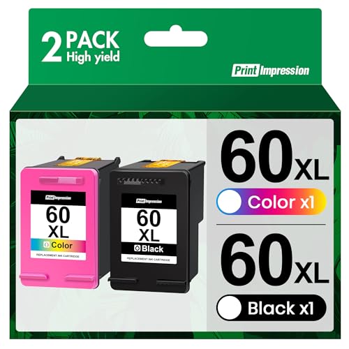 60XL Ink Cartridge Replacement for HP 60 Ink Cartridge Combo Pack Color and Black HP 60XL High Yield Work with PhotoSmart D110 C4780 C4680 C4795 Deskjet D2680 F2430 F4210 Envy 110 120 Printer (2 Pack)