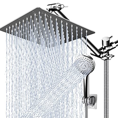 PinWin Modern 12' Large Square Rain Showerhead with 5 Modes Handheld Showerhead Combo, Adjustable Arm, Easy Tool-Free Installation