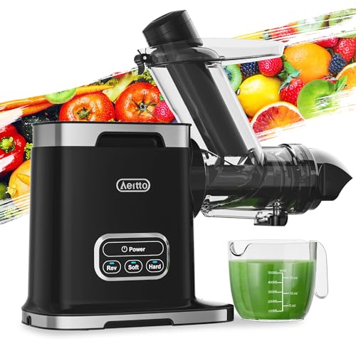 Aeitto Masticating Juicer with 3.6 Inch Wide Chute, 2-Speed Modes & Reverse Function, Juicer Machines with Brush Easy to Clean for Fruit and Vegetable (Black)