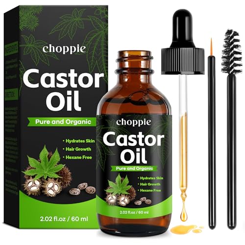 Choppie Clean And Organic Castor Oil, Cold Pressed Unrefined For Hair, Eyelashes, Eyebrow Growth, Essential Oil, Massage Oil, Hair Nourishing Oil, Deep Massage & Moisturizing For Body