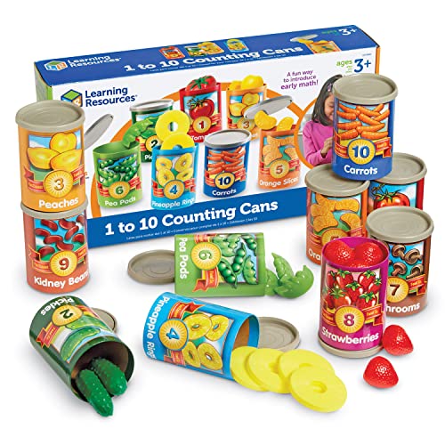 Learning Resources One To Ten Counting Cans - 65 Pieces, Ages 3+ Toddler Learning Toys, Preschool Pretend Play Toys, Supermarket Toys