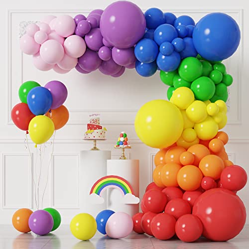 RUBFAC 137pcs Rainbow Balloons Garland Arch Kit Mixed Size Assorted Color Balloons for Birthday Party Baby Shower Wedding Decorations