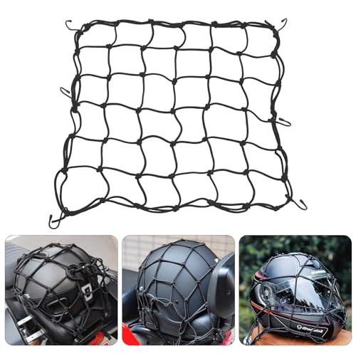 Amiss 15'x15' Elastic Motorcycle Cargo Net, Heavy Duty Bungee Net with 6 Adjustable Plastic Hooks, Luggage Thicken Netting with 2'x2' Small Mesh, Fit for Trailer, SUV, Motorcycle, ATV, Bike - Black