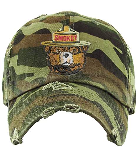 Smokey Bear Dad Hat Embroidered Adult Vintage U.S. Forest Service Cap Adjustable Hat (Camo)