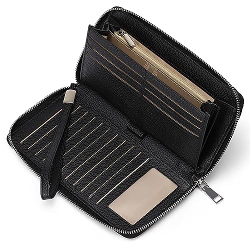 GOIACII Womens Wallet RFID Blocking Leather Zip Around Wallet Large Capacity Long Purse Credit Card Clutch Wristlet