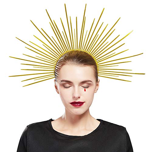 Fantherin Women's Goddess Halo Crown Headband - Zip Tie Spiked Angel Headpiece Headdress for Cosplay Halloween Costume Party (Gold)