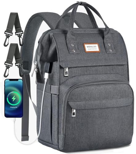 Mokaloo Large Diaper Bag Backpack, Dark Grey, Unisex, 25L Volume, 13 Pockets, USB Charging Port