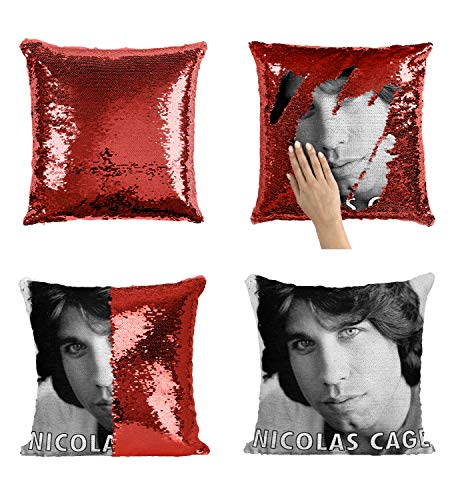 Nicolas Cage Travolta P98 Sequin Pillow, Sequin Pillowcase, Funny Pillow, Two Color Pillow, Present Pillow, Gift for her, Gift for him, Magic Pillow, [Cover Only]
