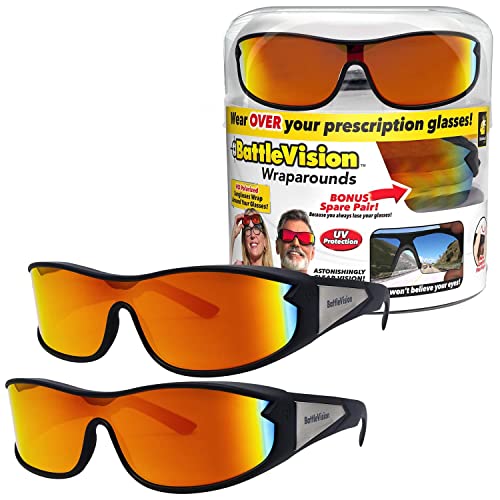 BattleVision Wrap Arounds HD Polarized Sunglasses, As Seen On TV, Fits Over Your Prescription Eyeglasses and Reading, See Clearer, Anti-Glare, Protects Your Eyes by Blocking Blue & UV Rays, Unisex