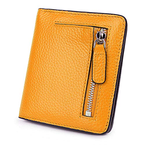 AINIMOER Small Leather Wallet for Women, Ladies Credit Card Holder RFID Blocking Women's Mini Bifold Pocket Purse, Yellow