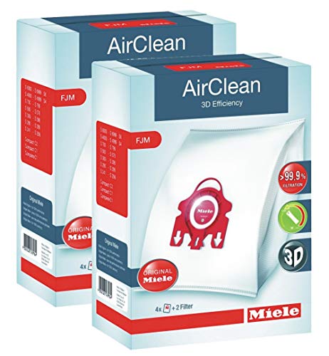 2 X Miele 10123220 AirClean 3D Efficiency Dust Bag, Type FJM, 4 Bags & 2 Filters, 12 Piece Set