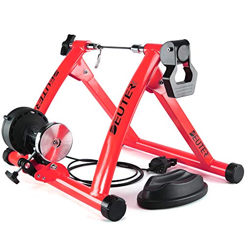 Bike Trainer, Magnetic Bicycle Stationary Stand for Indoor Exercise Riding, 26-29' & 700C Wheels, Quick Release Skewer & Front Wheel Riser Block Included