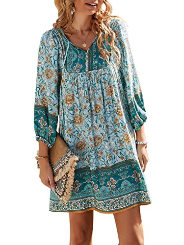 TEMOFON Boho Dresses Women 2024 Boho Beach Dress Womens Boho Midi Dresses Blue