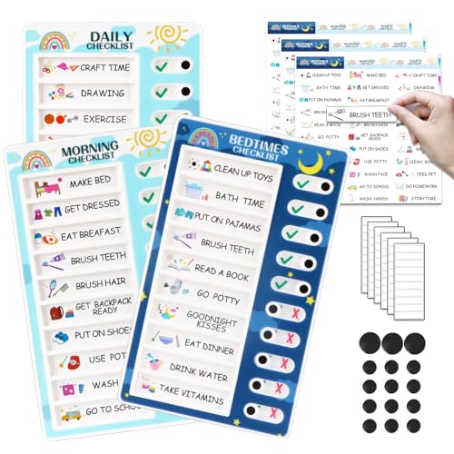 3 in 1 Bedtime/Morning/Daily Routine Chart for Kids, Magnetic Chore Chart for Kids, Visual Schedule for Kids Toddlers Schedule Board for Home