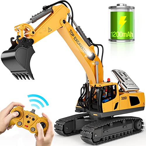Remote Control Excavator Construction Toys for Boys, 2×1200mAh RC Excavator Toy with Metal Shovel & Light, 11CH Excavator Toys for Boys 3-5 4-7 8-12 Year Old Kids 2023 Christmas Birthday Gift,120+Mins