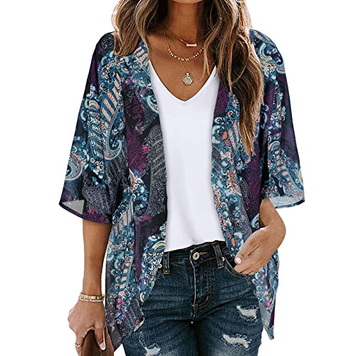 Attine Plus Size Spring Jackets for Women, Lightweight Cardigan for Women Summer 3/4 Sleeve Thin Jackets Open Front Floral Shrugs Dressy Casual Trendy Coverups Plus Size Varsity Jacket Women 3X