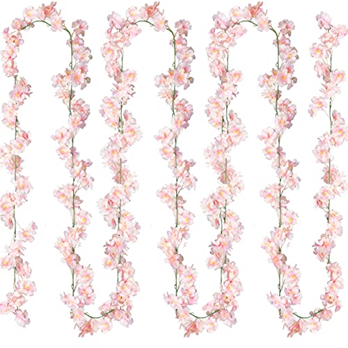 Sggvecsy Cherry Blossom Garland Artificial Cherry Flower Vines 2 Pack Hanging Silk Flowers Garland for Home Wedding Garden Party Arch Office Decor (Pink)