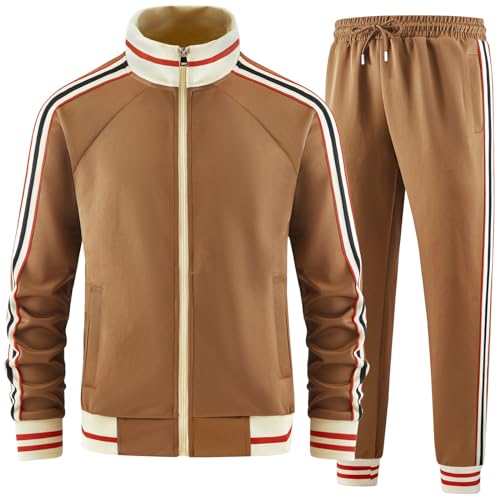 dioxoib Track Suits for Men Set 2 Piece Tracksuits Mens Sweatsuits Sets Jogging Two Piece Outfits Athletic Clothes Jogger Sweat Suits Running Sport leisure Clothing Brown Ai-TZ009-M