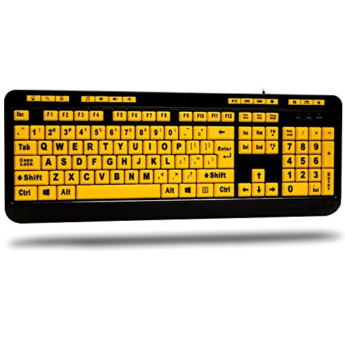 Adesso AKB-132UY - Luminous 4 X Large Print Multimedia Desktop USB Keyboard, Black Yellow