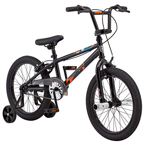 Mongoose Switch Kids BMX Bike, Boys and Girls Bicycle Ages 5-8 Years, 18 Inch Wheels, Bike with Training Wheels, Low Stand Over Frame, Foot and Hand Brakes,Black