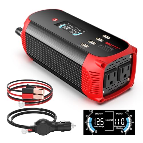 BELTTT 500W Car Power Inverter, DC 12V to 110V AC Power inverters for Vehicles with 2 AC Outlets, 4 USB Ports and LCD Digital Display, Car Plug Adapter Outlet Converter