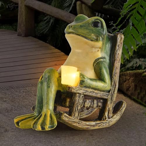 FOXMIS Miniature Frog Garden Statue Halloween Decorations Fairy Garden Accessories Outdoor Figurine Lights Solar Garden Frog Decor Art Housewarming Gift for Patio,Yard,Lawn Ornament,3.89'x2.36'x3.93'