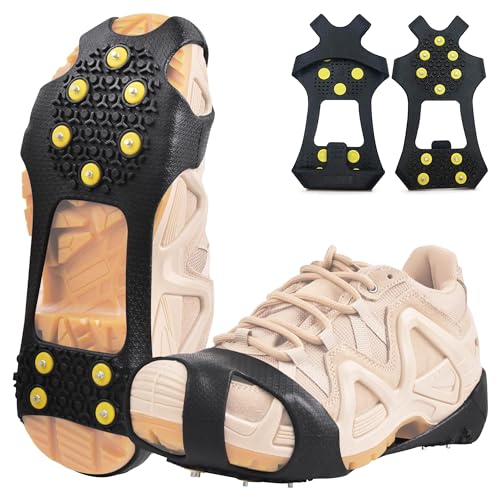 Ice Cleats for Shoes and Boots Snow Traction Cleat Crampons for Men Women Kids Anti Slip 10 Studs Ice Snow Grippers for Walking on Snow and Ice Winter Hiking Climbing Ice Fishing