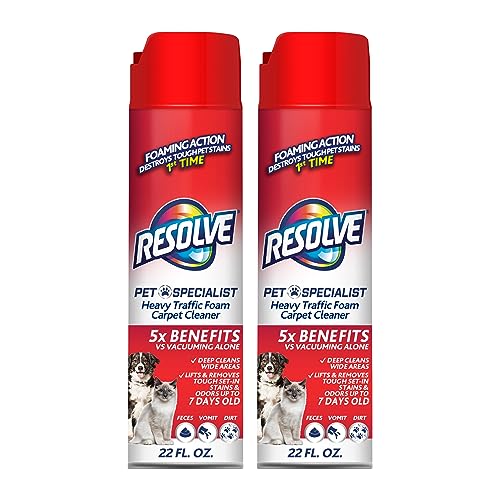 Resolve Pet Specialist Heavy Traffic Foam, Carpet Cleaner, Pet Stain And Odor Remover, Carpet Cleaner Solution, 22 Oz (2 Pack)