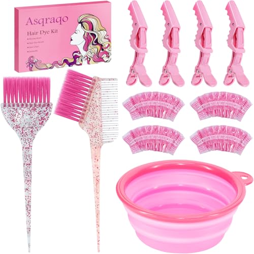 Asqraqo 11pcs Hair Coloring Dyeing Kit - Professional Salon Tools for DIY Mixing, Includes Hair Clips, Mixing Bowl, Dye Color Brush, Earmuffs - Perfect for Bleaching and Hair Dye