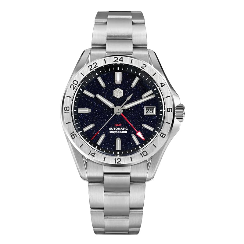 San Martin Men GMT Watch 39mm Automatic Mechanical Wristwatch 10ATM Luminous Sapphire Mirror Steel Bezel NH34 (GMT Watch 3)