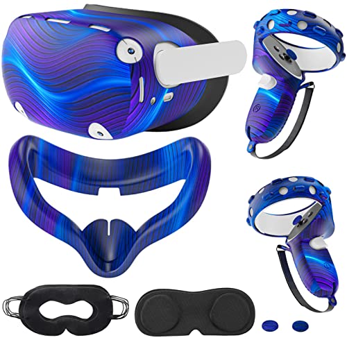Compatible with Oculus Quest 2 Accessories, Silicone Face Cover, VR Shell Cover,for Quest 2 Touch Controller Grip Cover,Protective Lens Cover,Disposable Eye Cover (Colorful B)