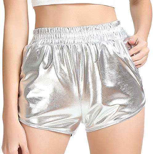 Women's Silver Hot Shorts Shiny Metallic Pants 10-12