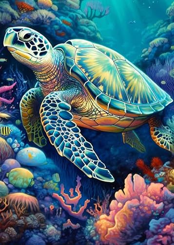 FOXKISS Sea Turtle Diamond Art Painting Kits for Adults, Full Drill Diamond Dots Paintings for Beginners, Round 5D Paint with Diamonds Pictures Gem Art Painting Kits DIY Crafts Kits 12x16inch