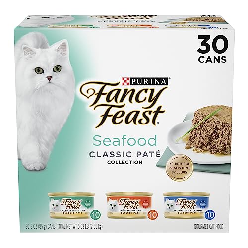 Purina Fancy Feast Seafood Classic Pate Collection Grain Free Wet Cat Food Variety Pack - (Pack of 30) 3 oz. Cans