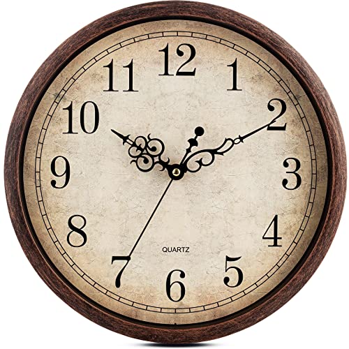 Bernhard Products Vintage Brown Wall Clock Silent Non Ticking 12 Inch Quality Quartz Battery Operated Round Decorative Easy to Read for Home Kitchen Living/Dining Room Bedroom Office Classroom School