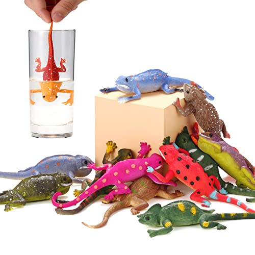 Axbotoy 12 Pack Lizard Animal Figurines,6' Color-Changeable and Stretchy Reptile Toy Set,for Themed Parties,Goodie Bag Fillers, Carnival Prizes