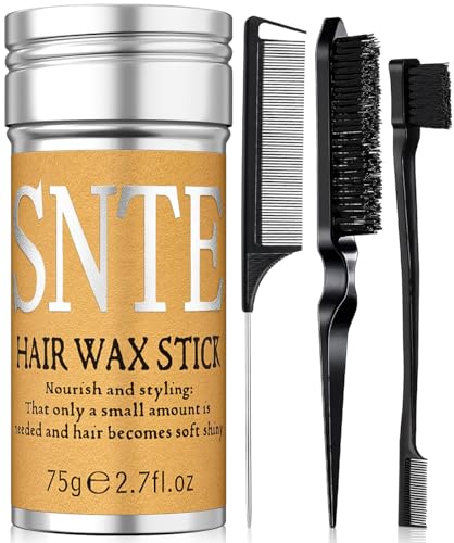 Slick Back Hair Brush, Wax Stick for Hair 4Pcs, Non-Greasy Hair Wax Stick for Flyaways & Wigs Hair Tamer Styling, Teasing Brush for Loose Hair, Rat Tail Combs for Separation, Edge Brush for Finishing