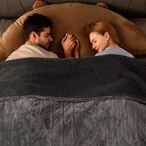 Bearhug Electric Blanket King Size 100' x 90', Dual Controller Heated Blanket, Velvet & Sherpa, 10-Heat Levels & 1-12H Auto Off, Over-Heat Protect, ETL, Machine Washable