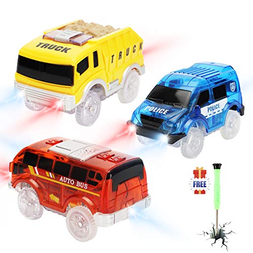 Tracks Cars only Replacement, Race Cars for Tracks Glow in the Dark, Light up Racing Car Track Accessories with 5 Flashing LED Lights, Compatible with Most Tracks for Kids Boys and Girls(3pack)