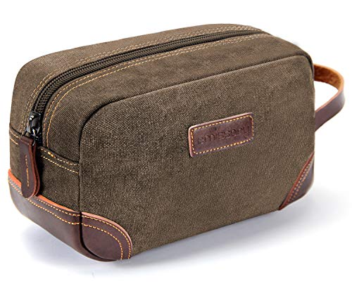 emissary Men's Toiletry Bag, Leather and Canvas Travel Toiletry Bag, Dopp Kit for Men, Travel Bathroom Bag Men's Shaving Kit, Travel Kit Small Bags for Men, Shaving Bag for Travel Accessories (Coffee)