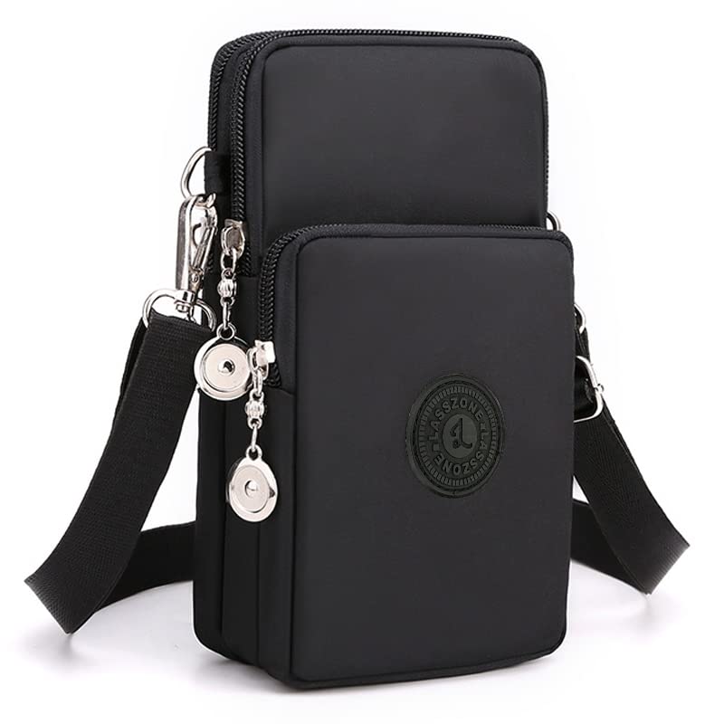 WITERY Nylon Crossbody Phone Bag - Multi Zipper Small Cell Phone Purse Pouch with Adjustable Strap, Waterproof Travel Mini Wallet Wristlet for Women