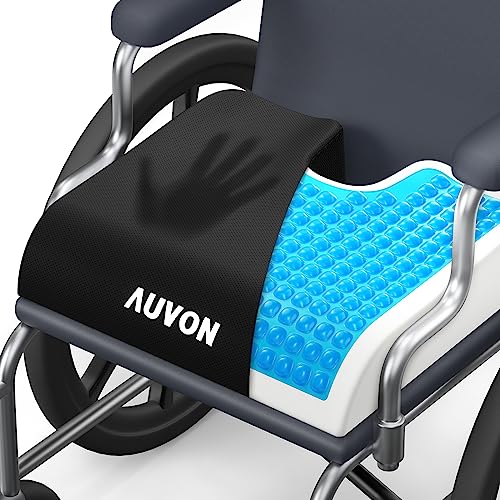 AUVON Gel Wheelchair Seat Cushion, Relieve Sciatica, Back, Coccyx, Pressure Sore and Ulcer Pain, Refreshing & Ergonomic Chair Cushion with Waterproof Silk Fabric, Anti-Slip Cover, Removable Strap