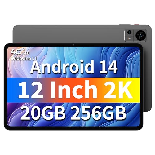 TECLAST Tablet 12 inch Android 14 Tablets, T60 with 256GB Storage(Expand to 1TB), Unisoc T616 CPU, 8000mAh +18W PD Fast Charger, 4 Speakers, 5G WiFi+4G LTE, Dual 13MP Camera,GPS