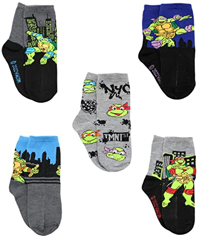 Nickelodeon Little Boy's 5 Pack Ninja Turtles Character Crew Socks, Small