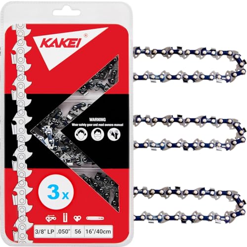 KAKEI 16 Inch Chainsaw Chain 3/8' LP Pitch, 050' Gauge, 56 Drive Links Fits Craftsman, Poulan, Ryobi, Echo, Greenworks and More- S56 (3 Chains)