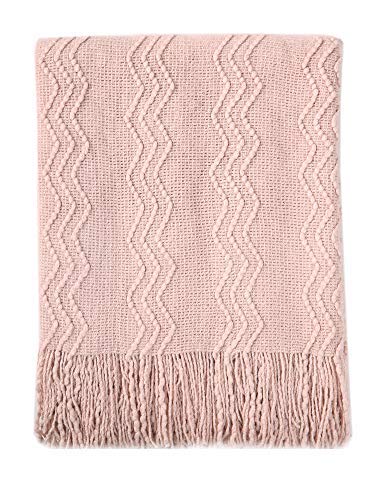 BOURINA Throw Blanket Textured Solid Soft Sofa Throw Couch Cover Knitted Decorative Blanket, 50' x 60' Pink