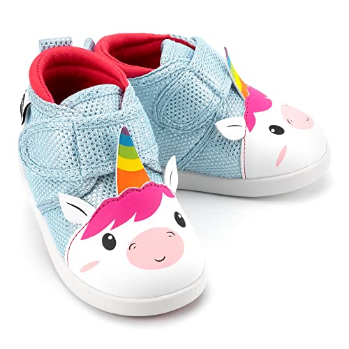 ikiki Squeaky Shoes for Toddlers/Little Kids (Unicorn, White/Sparkly Blue, Size 6)